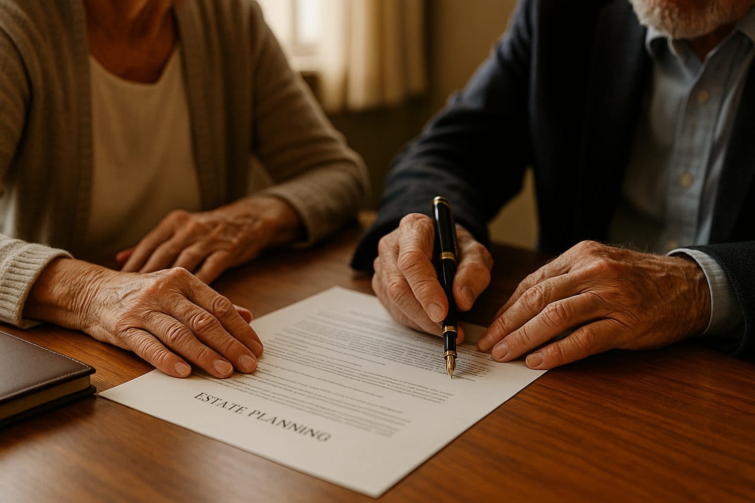 Couple reviewing estate planning documents with an attorney